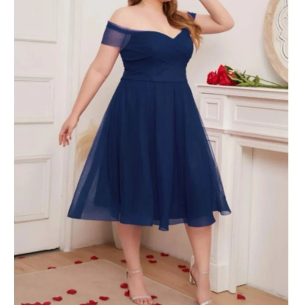 Luxe plus size off shoulder party holiday formal evening dress - Picture 4 of 6